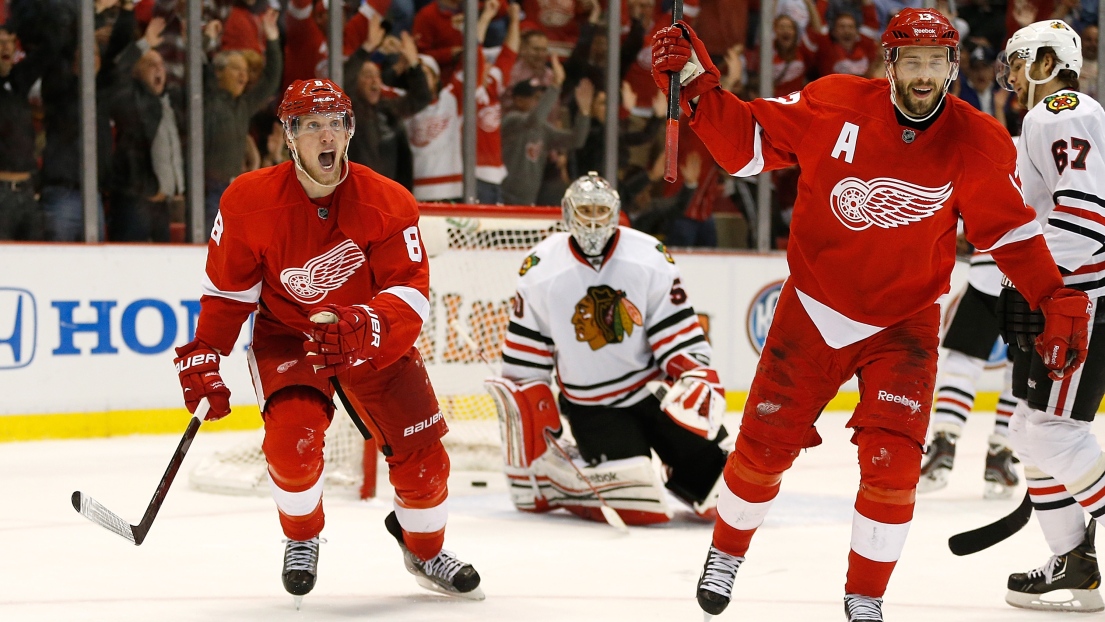 Justin Abdelkader et Pavel Datsyuk