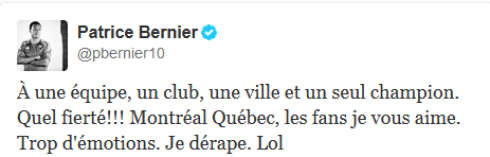 Tweet de Patrice Bernier
