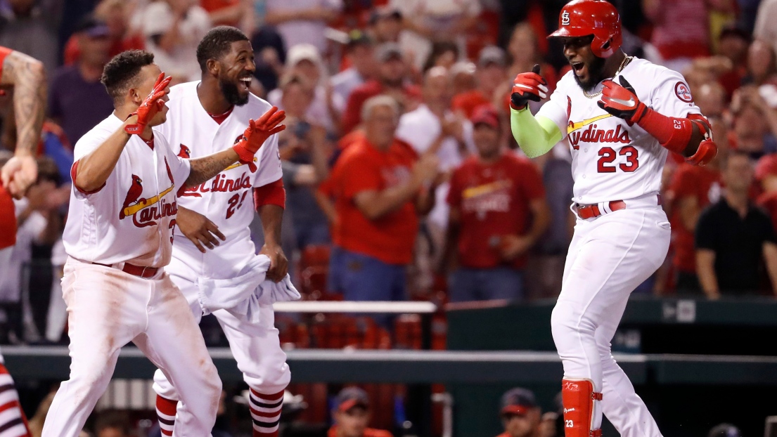 Les Cardinals célèbrent le circuit de Marcell Ozuna