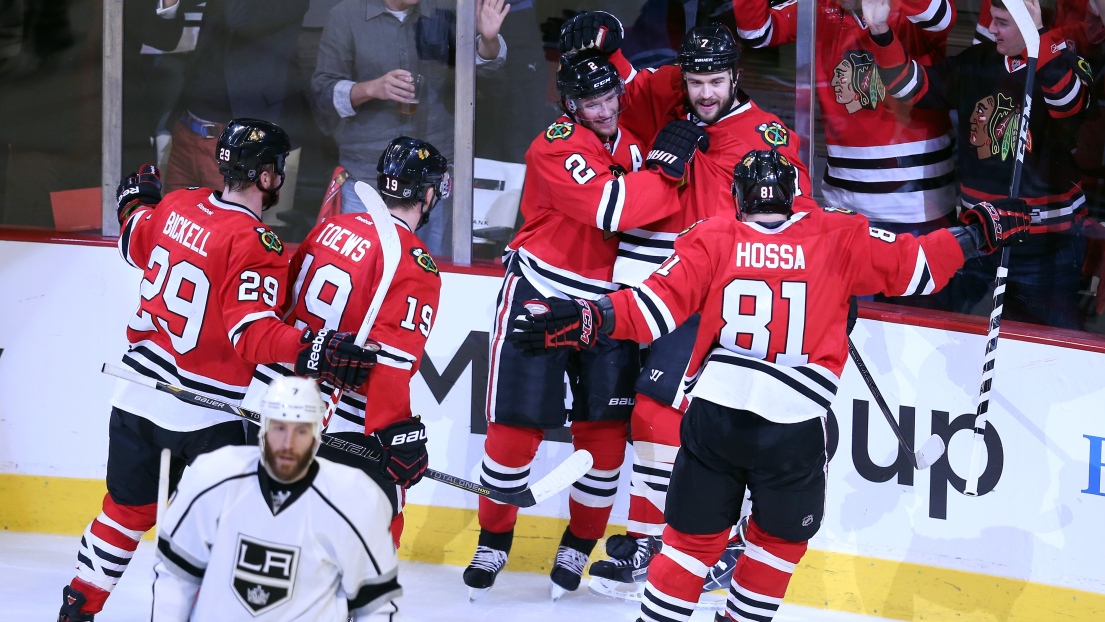 Duncan Keith, Brent Seabrook et Marian Hossa