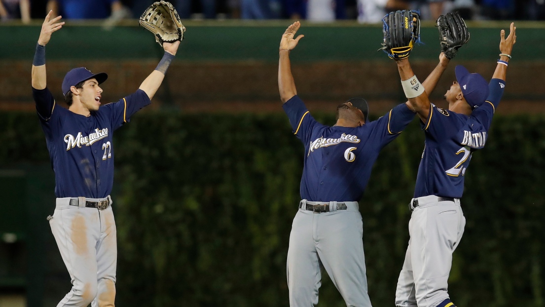 Christian Yelich, Lorenzo Cain et Keon Broxton