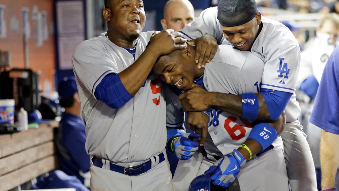 Yasiel Puig,Juan Uribe et Hanley Ramirez 