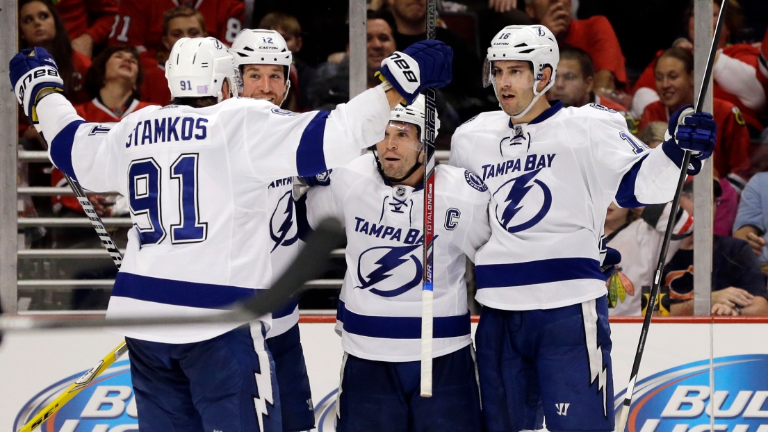 Steven Stamkos, Ryan Malone, Martin St-Louis et Teddy Purcell