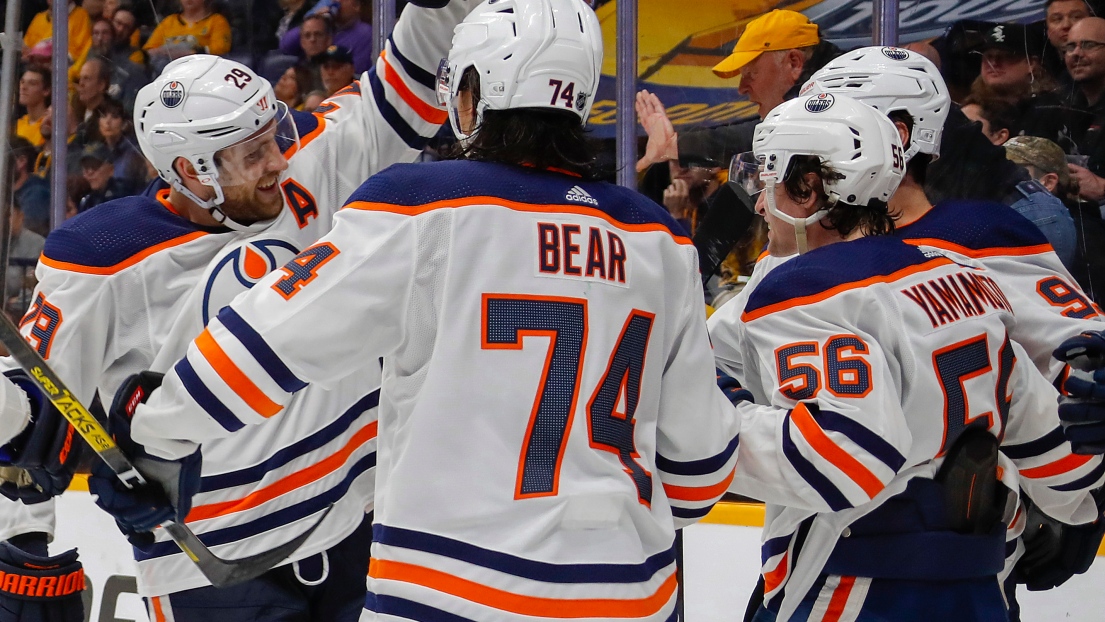 Leon Draisaitl, Ethan Bear, Kailer Yamamoto et Ryan Nugent-Hopkins