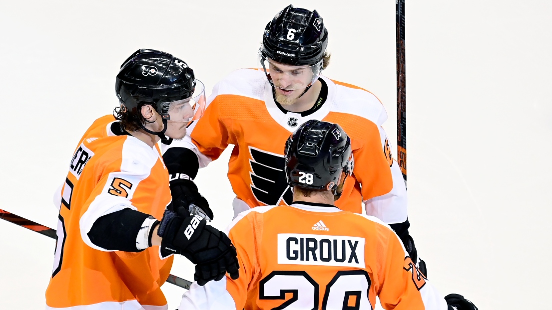 Philippe Myers, Travis Sanheim et Claude Giroux