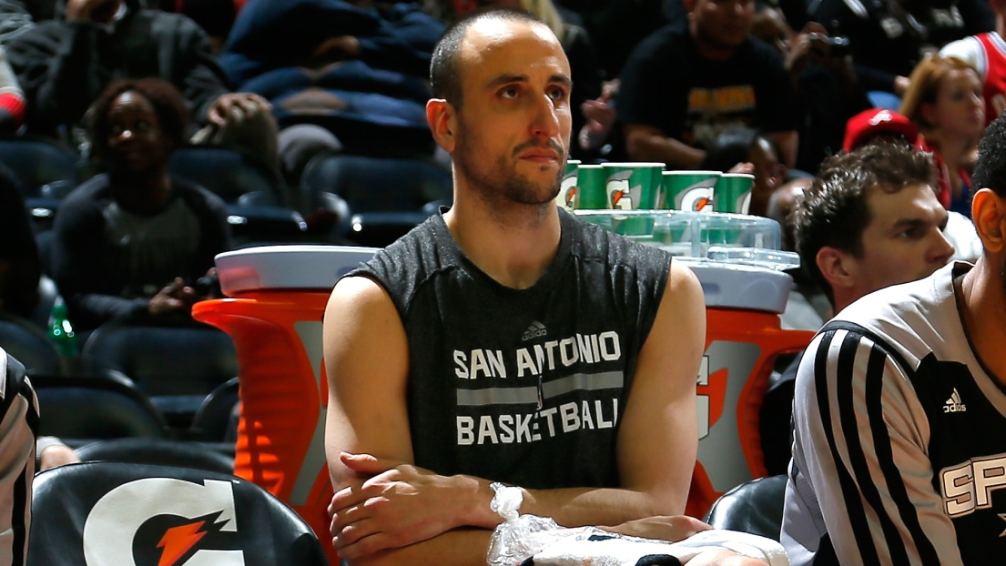 Marco Belinelli, Tony Parker, Manu Ginobili, Tim Duncan et Patty Mills des Spurs de San Antonio