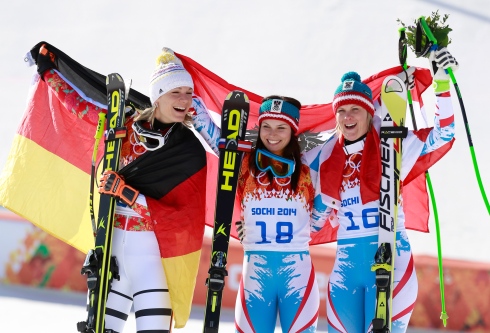 Maria Hoefl-Riesch, Anna Fenninger et Nicole Hosp