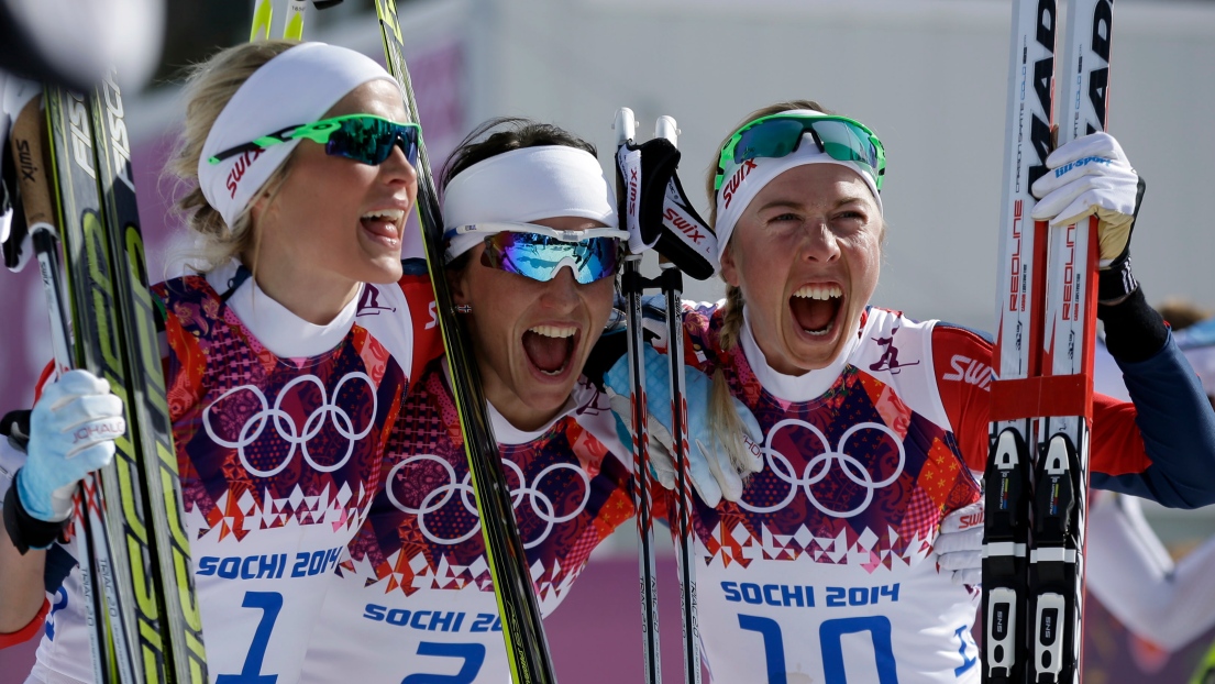 Therese Johaug, Marit Bjoergen et Kristin Stoermer Steira 