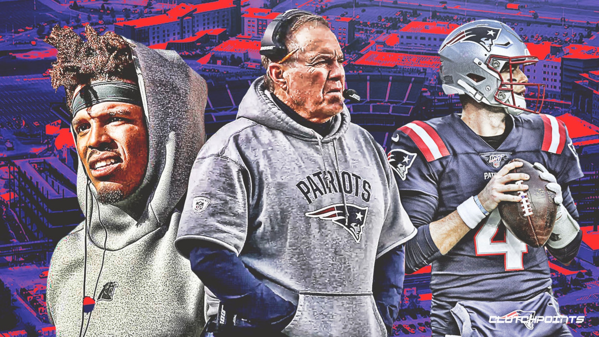Cam Newton, Bill Belichick et Jarrett Stidham